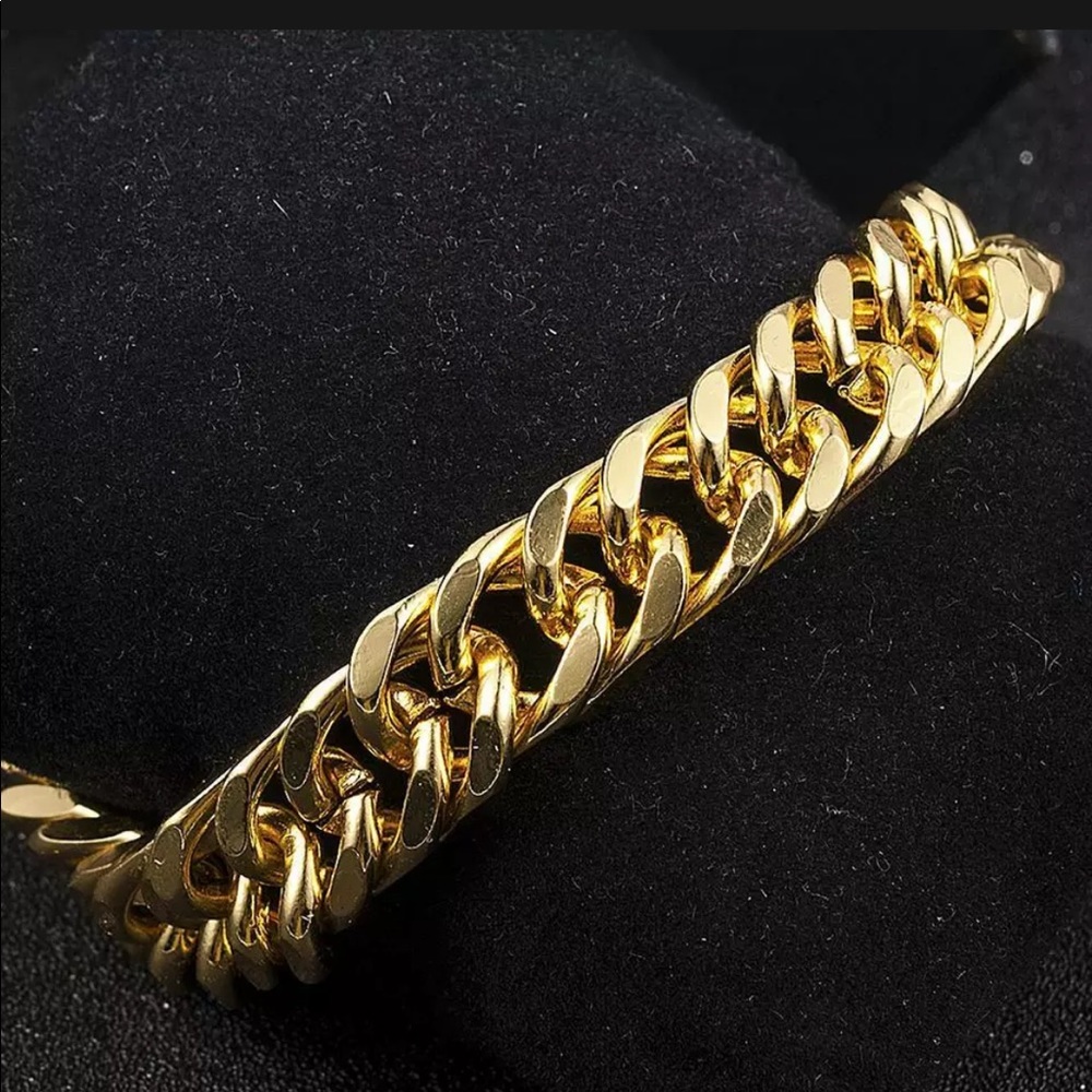 NEW STAINLESS 18K GOLD LINK CHAIN CURB BRACELET - Picture 8 of 10